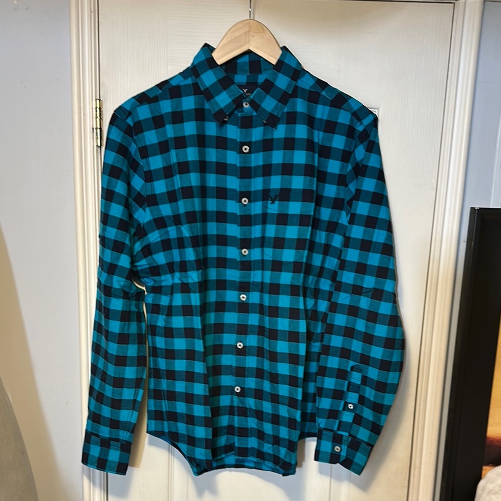 Men’s American Eagle Outfitters Blue and Black Casual Button Down Shirt Size